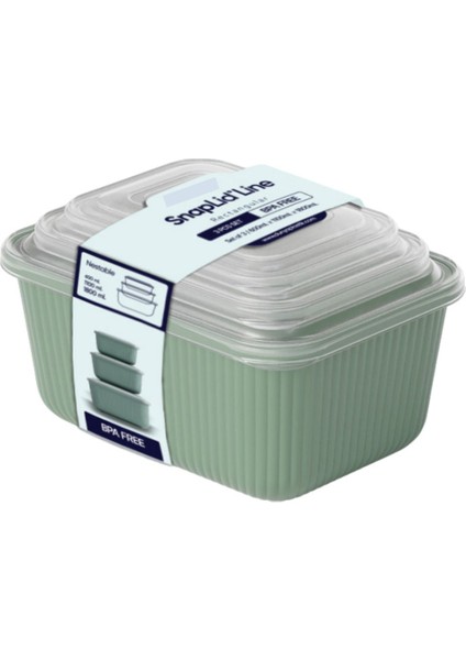 3'lü Saklama Kabı Seti, Buzdolabı Organizer, Yeşil, Şeffaf, 600ML-1800ML modelleri