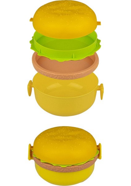 Şirin Hamburger Temalı Tabaklı Taşıma ve Beslenme Kabı, Sarı Renk