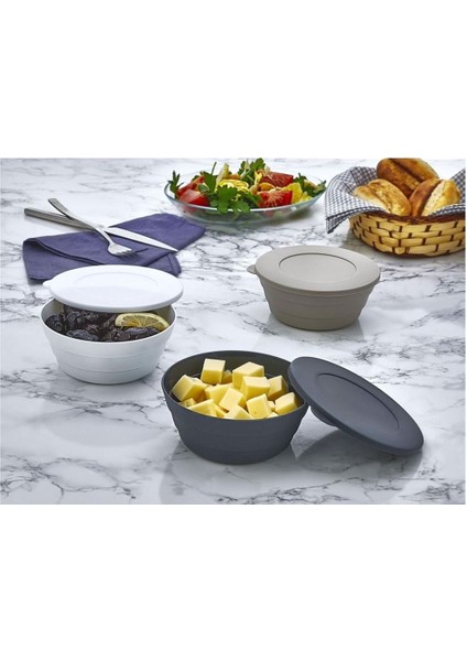 3'lü Beyaz Yuvarlak Kapaklı Saklama Kabı Seti, Pratik ve Şık Saklama Çözümü