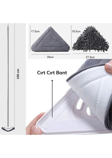 Teleskopik Saplı 150 cm Üçgen Temizlik Mop, Cam, Duvar, Tavan ve Yüzeyler İçin Uygun indirimleri