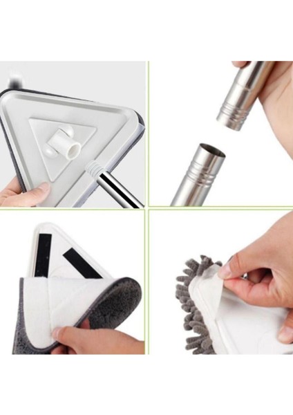 Teleskopik Saplı 150 cm Üçgen Temizlik Mop, Cam, Duvar, Tavan ve Yüzeyler İçin Uygun