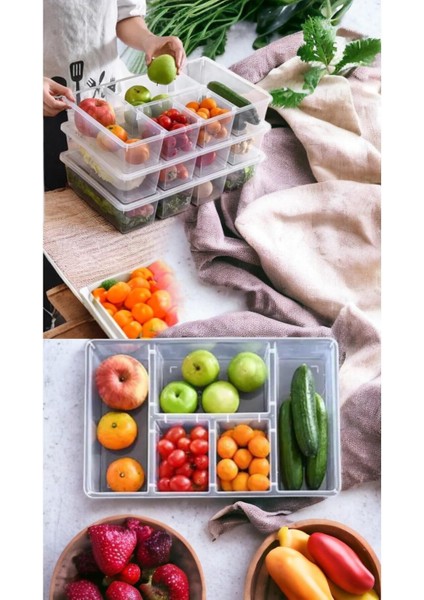 Turuncu Kapaklı 5 Bölmeli Saklama Kabı, Piknik ve Mutfak Düzenleyici