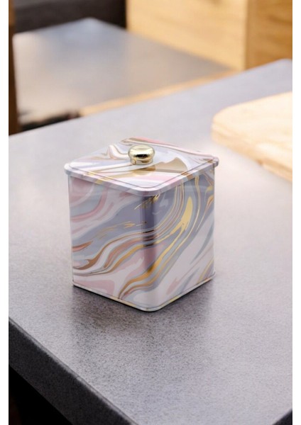 Liquid Pink Desenli Kare Metal Saklama Kabı 12X12 Cm, Şık ve Kullanışlı Mutfak Ürünü