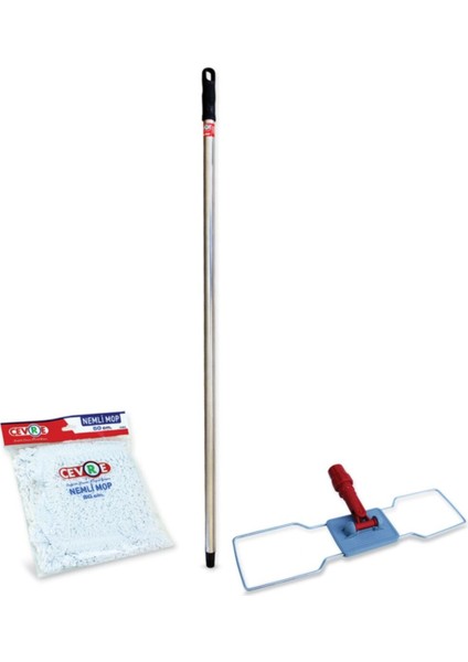 Nemli Mop ve Moptel Temizlik Seti, Metal Sap, 120 cm Uzunluk