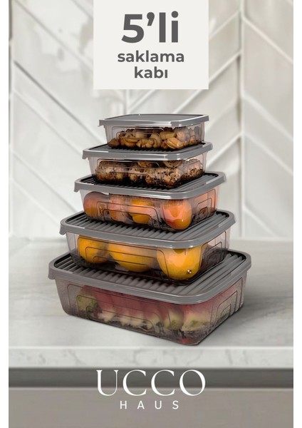 Gri 10 Parça Saklama Kabı Seti, Dondurucu ve Buzluk Için Uygun, Çok Amaçlı Kullanım