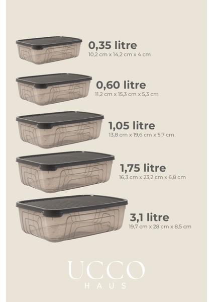 Gri 10 Parça Saklama Kabı Seti, Dondurucu ve Buzluk Için Uygun, Çok Amaçlı Kullanım