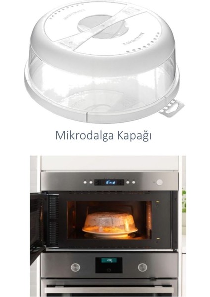 Şeffaf Mikrodalga Gıda Koruma Kapağı, Saplı, 24,5x7,5 Cm, Beyaz Renk