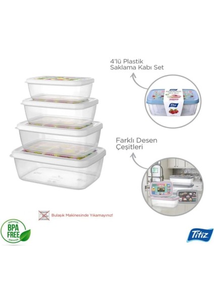 Gri 4'lü Saklama Kabı Seti, 400-1200 Ml, Buzdolabı Için Güvenli ve Pratik Kullanım