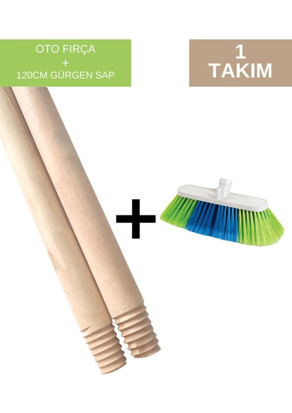 Büyük Boy Oto Fırça ve 120 cm Vidalı Gürgen Sap Seti, Dayanıklı ve Kullanışlı Ürün
