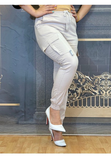 Pantolon,keten Kumaş,kargo,bağcıklı Bel,esnak,yüksek Bel,büyük Cepli,lastikli Paça,bej modelleri