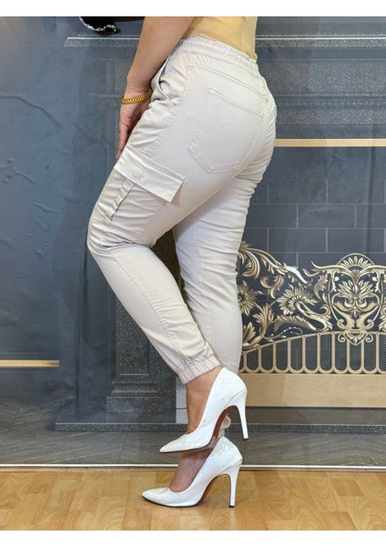 Pantolon,keten Kumaş,kargo,bağcıklı Bel,esnak,yüksek Bel,büyük Cepli,lastikli Paça,bej fırsatları