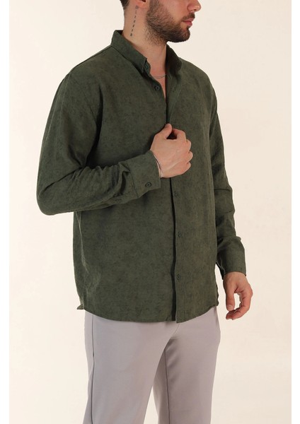 Relaxed Fit Desenli Gömlek - Haki