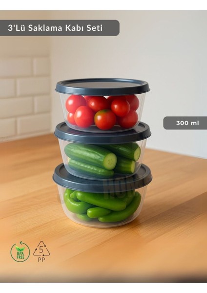 3'lü Renkli Saklama Kabı 300 ml Bpa Free Derin Dondurucu Uygun
