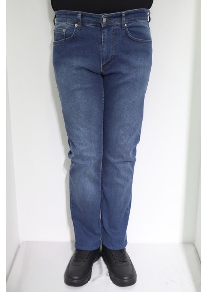 Fistan Store Erkek Koyu Mavi Normal Bel Normal Kesim Boru Paça Jean Pantolon