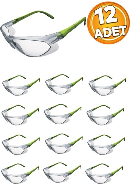 Şeffaf Laboratuvar Koruyucu Gözlük Seti, 12 Adet, Yüksek Güvenlik ve Rahatlık Sağlar