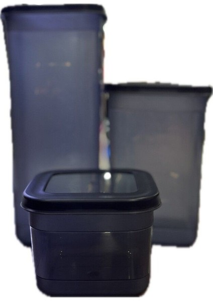 3'lü Siyah Saklama Kabı Seti, Farklı Boylarda, Sağlam ve Şık Tasarım