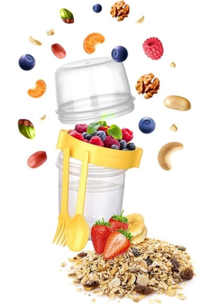 Renkli 800ML Kaşıklı ve Çatallı Müsli Kabı, Şık ve Fonksiyonel Tasarım