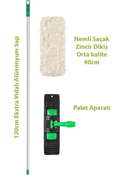 40 cm Zincir Dikişli Pamuk-Polyester Mop, Saplı, Püsküllü