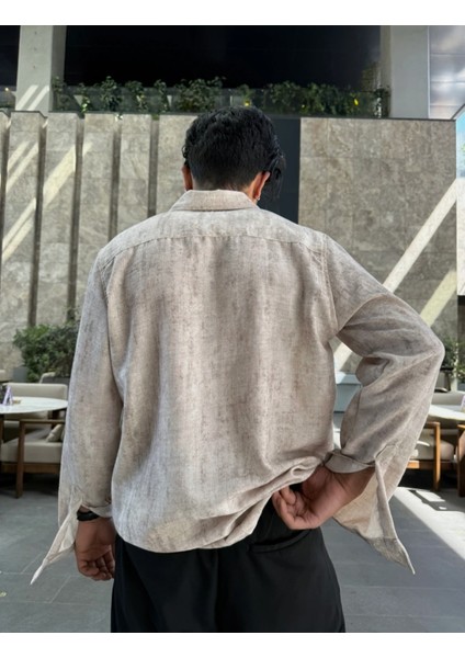Relaxed Fit Desenli Gömlek - Bej