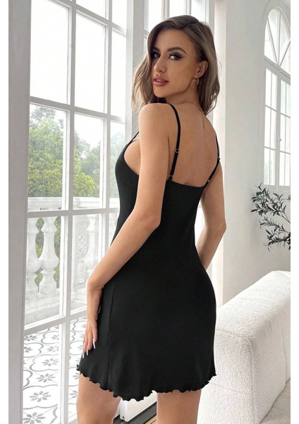 Marsilyan- Kadın Siyah Göğüs Dantel Işlemeli Fitilli Kumaş Şık Gecelik fiyatları