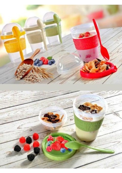 Renkli 600 ml Kapaklı ve Kaşıklı Meyveli Yoğurt Kabı, Pratik ve Şık Tasarım fiyatları