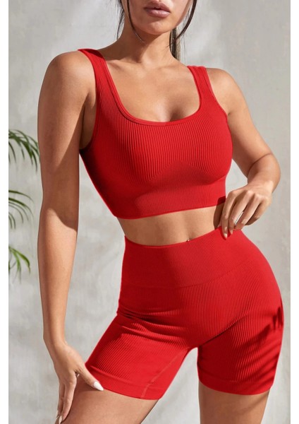 Marsilyan- Kadın Kırmızı Kalın Askılı Yüksek Bel Şortlu Gecelik Takımı fırsatları