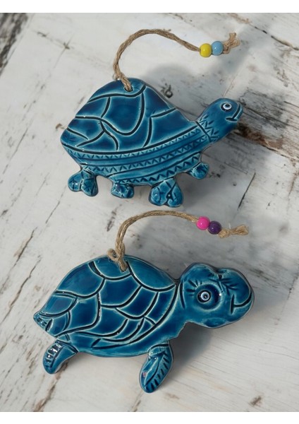 Dekoratif 2 Adet El Yapımı Farklı Kaplumbağa Tasarımlı Kapı - Duvar - Bahçe Süsü