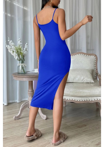 Marsilyan- Kadın Mavi Yırtmaçlı Diz Altı Vücüdu Saran Gecelik fiyatları