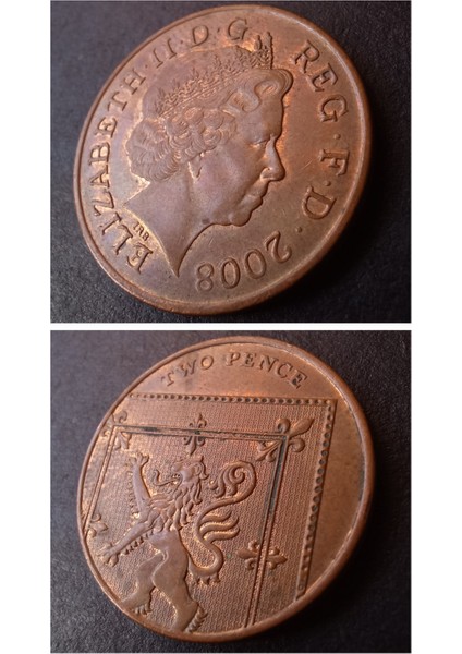 399636872D2F285051 2008 Ingiltere Two Pence Çil Eski Yabancı Madeni Para