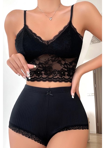 Marsilyan- Kadın Kaşkorse Şortlu Dantelli Gecelik Takımı