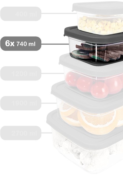 6'lı Gri Dikdörtgen Saklama Kabı, Mikrodalga Uyumlu, 740ML, Organizer Set fiyatları