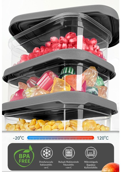 6'lı Gri Dikdörtgen Saklama Kabı, Mikrodalga Uyumlu, 740ML, Organizer Set modelleri
