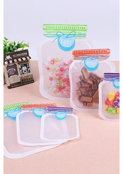 3'lü Kilitli Saklama Poşeti Seti, Küçük Orta Büyük Boy, Beyaz Renk