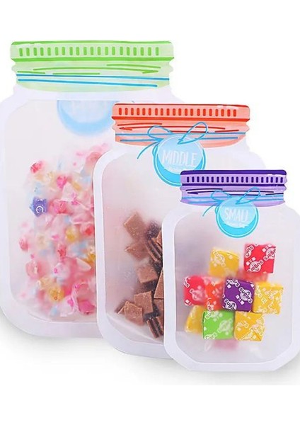 3'lü Kilitli Saklama Poşeti Seti, Küçük Orta Büyük Boy, Beyaz Renk