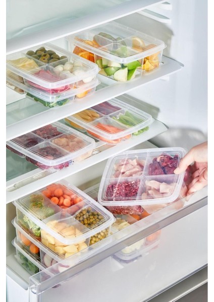 4 Bölmeli Şeffaf Kapaklı Saklama Kabı, Turuncu, Dayanıklı ve Pratik Kullanım fırsatları