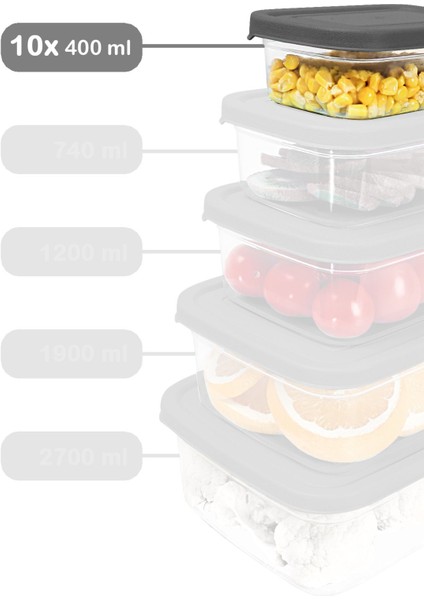 10 Adet Gri Dikdörtgen Saklama Kabı, Mikrodalga Uygun, 400ML, Pratik Organizer Set fiyatları