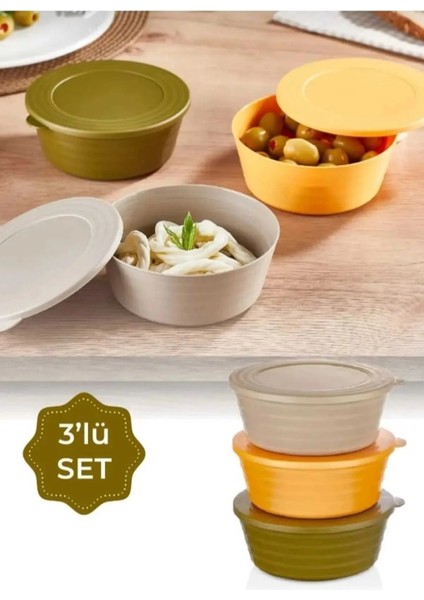 3'lü Kapaklı Saklama Seti, Çok Amaçlı, Renkli, Bpa Içermez, Çerezlik ve Beslenme Kabı