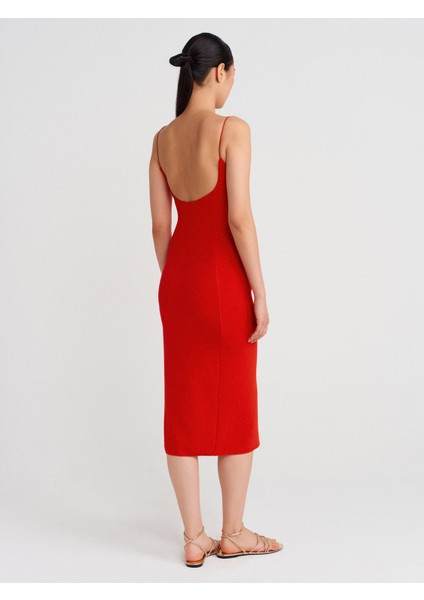 91495 Askılı Midi Elbise-Kırmızı fiyatları