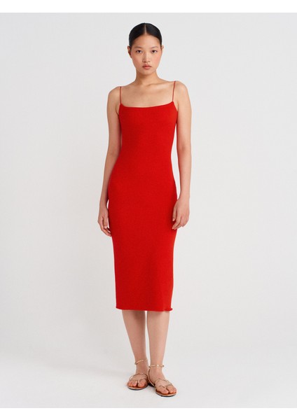 91495 Askılı Midi Elbise-Kırmızı modelleri