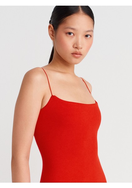 91495 Askılı Midi Elbise-Kırmızı fırsatları