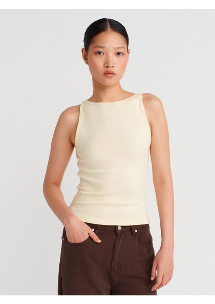 21048 Halter Yaka Top-Açık Sarı