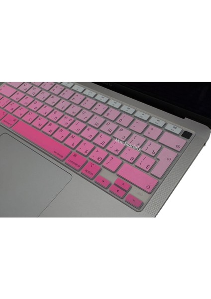 Rusça Klavye Koruyucu Macbook Air M1 Kılıfı (Touchıd'li Air) A2179 A2337 ile Uyumlu Gradient Pembe