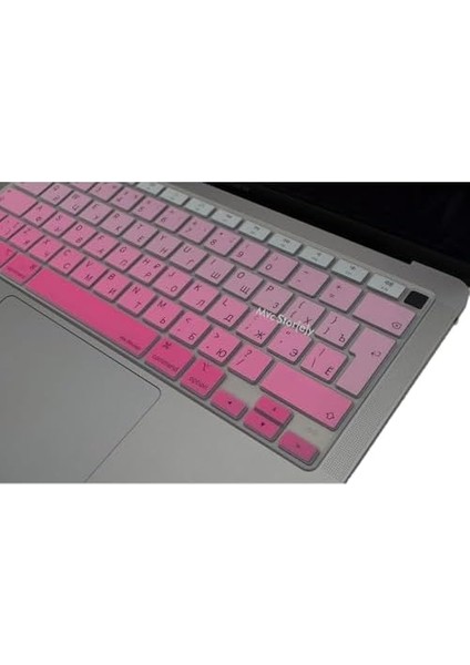 Rusça Klavye Koruyucu Macbook Air M1 Kılıfı (Touchıd'li Air) A2179 A2337 ile Uyumlu Gradient Pembe modelleri