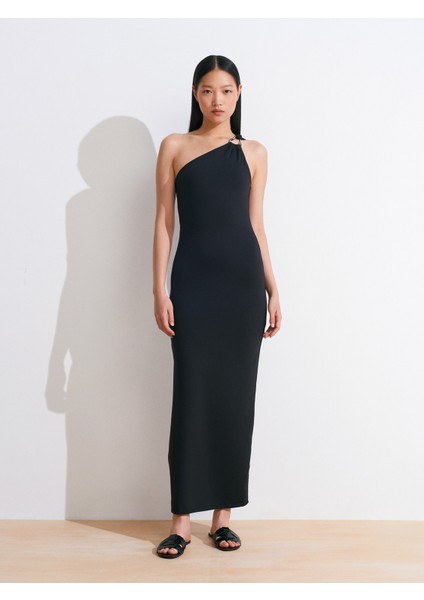 91494 Aksesuar Detaylı Uzun Elbise-Siyah modelleri