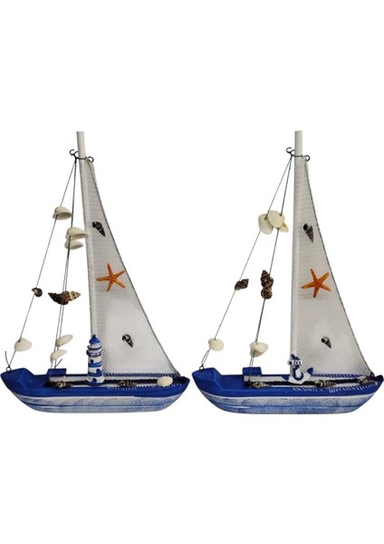 Dekoratif Marin Ahşap Yelkenli Gemi Maketi (34 cm x 23 Cm) (2 Adet)