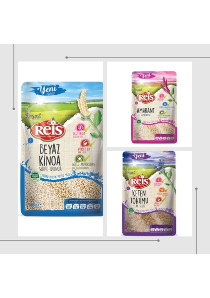 Royal Beyaz Kinoa + Reis Royal Amarant + Reis Royal Keten Tohumu