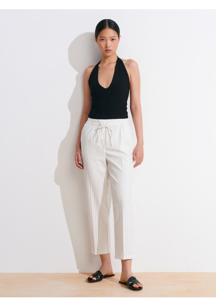 72142 Bağcıklı Jogger Pantolon-Beyaz