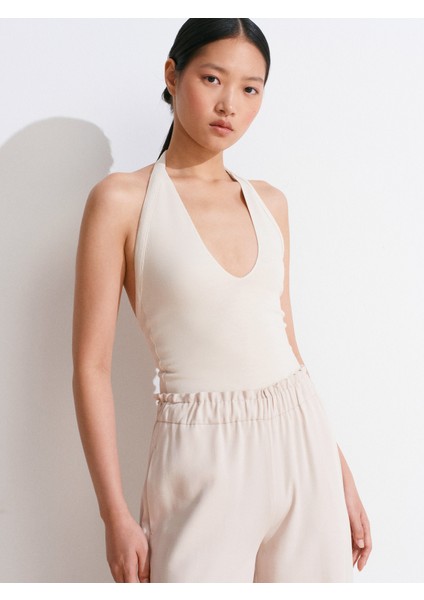 31971 Boyundan Bağlamalı Top-Açık Bej