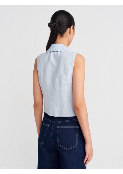 50511 Keten Kolsuz Gömlek-Mavi fiyatları