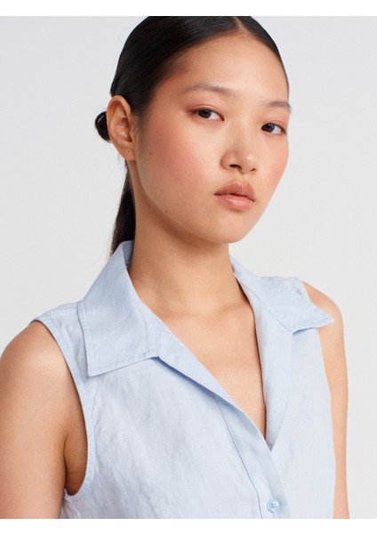 50511 Keten Kolsuz Gömlek-Mavi fırsatları